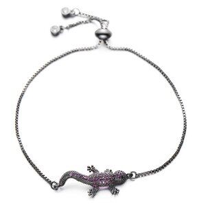 Cute Lizard Pink Cubic Zirconia Black Bracelet